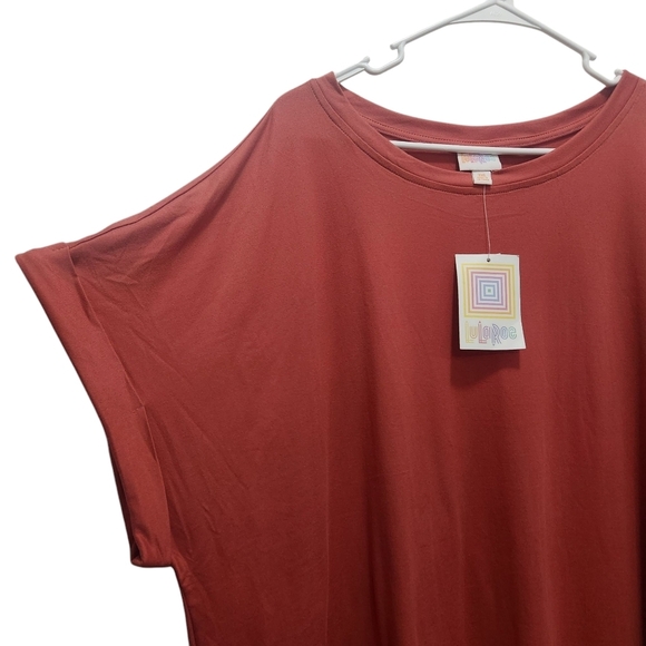 NWT LuLaRoe Leah Drop Shoulder Cuff Tunic Coral Pink Orange Plus Size 3X Spring - Picture 3 of 6